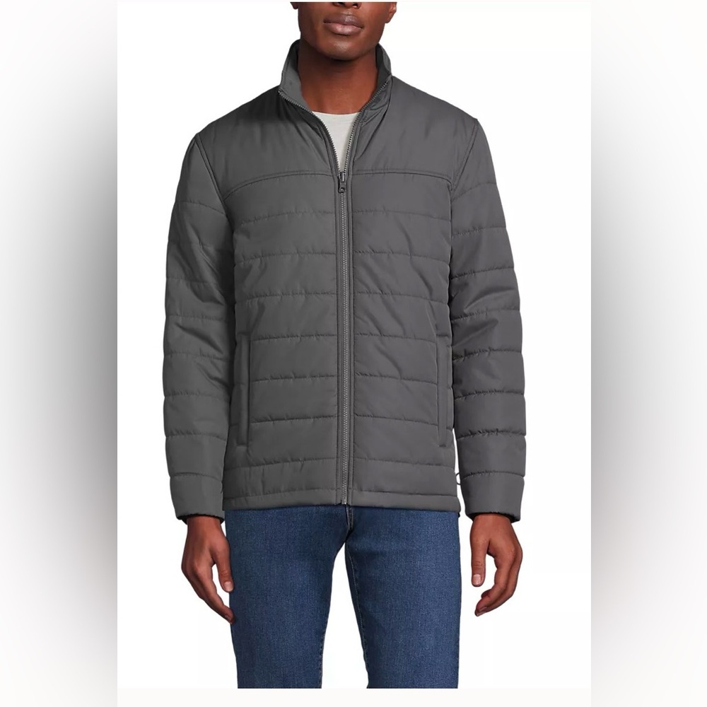 Lands’ End Arctic Grey Lightweight Puffer Jacket Men’s Large NWOT